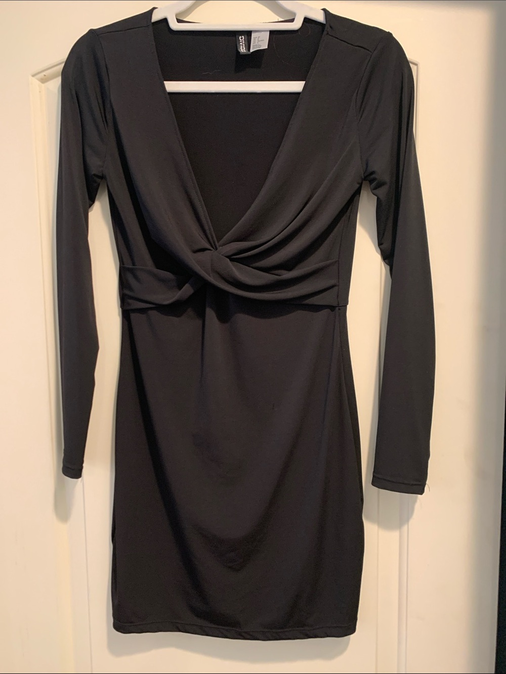 Divided Black Long-Sleeve Twist-Front Mini Dress